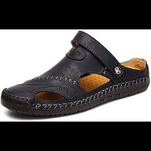 Caoutchouc Fashion Black Leather sandals natural rubber sole size 47 USA size 12